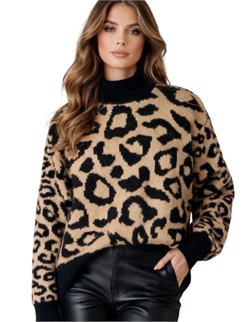 Tuckernuck Leopard Siri Sweater in Black Tan Small New Womens Pullover